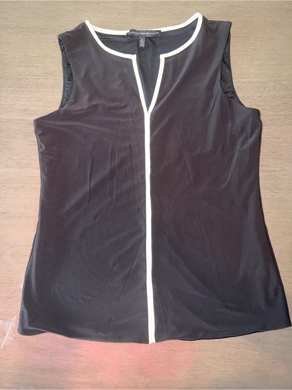 White House Black Market Black Sleeveless Top with White Trim